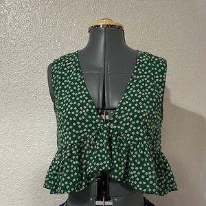 SHEIN Dark Green Floral Ruffle Blouse